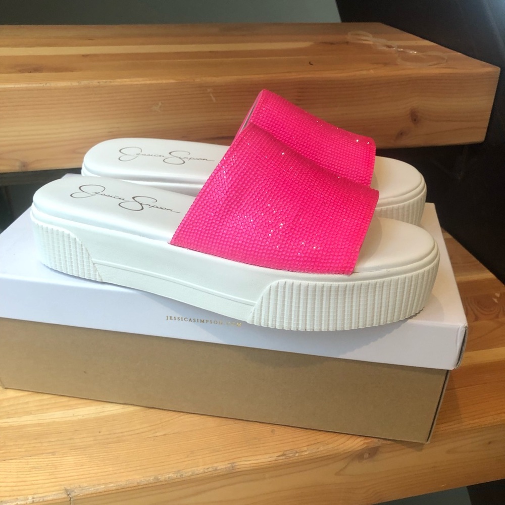 Jessica Simpson Neon Pink Ezira Platform Slides